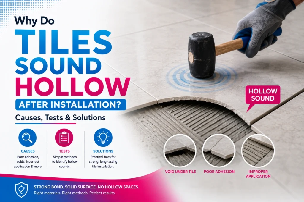 Hollow tiles after installation showing tile adhesive bonding problems