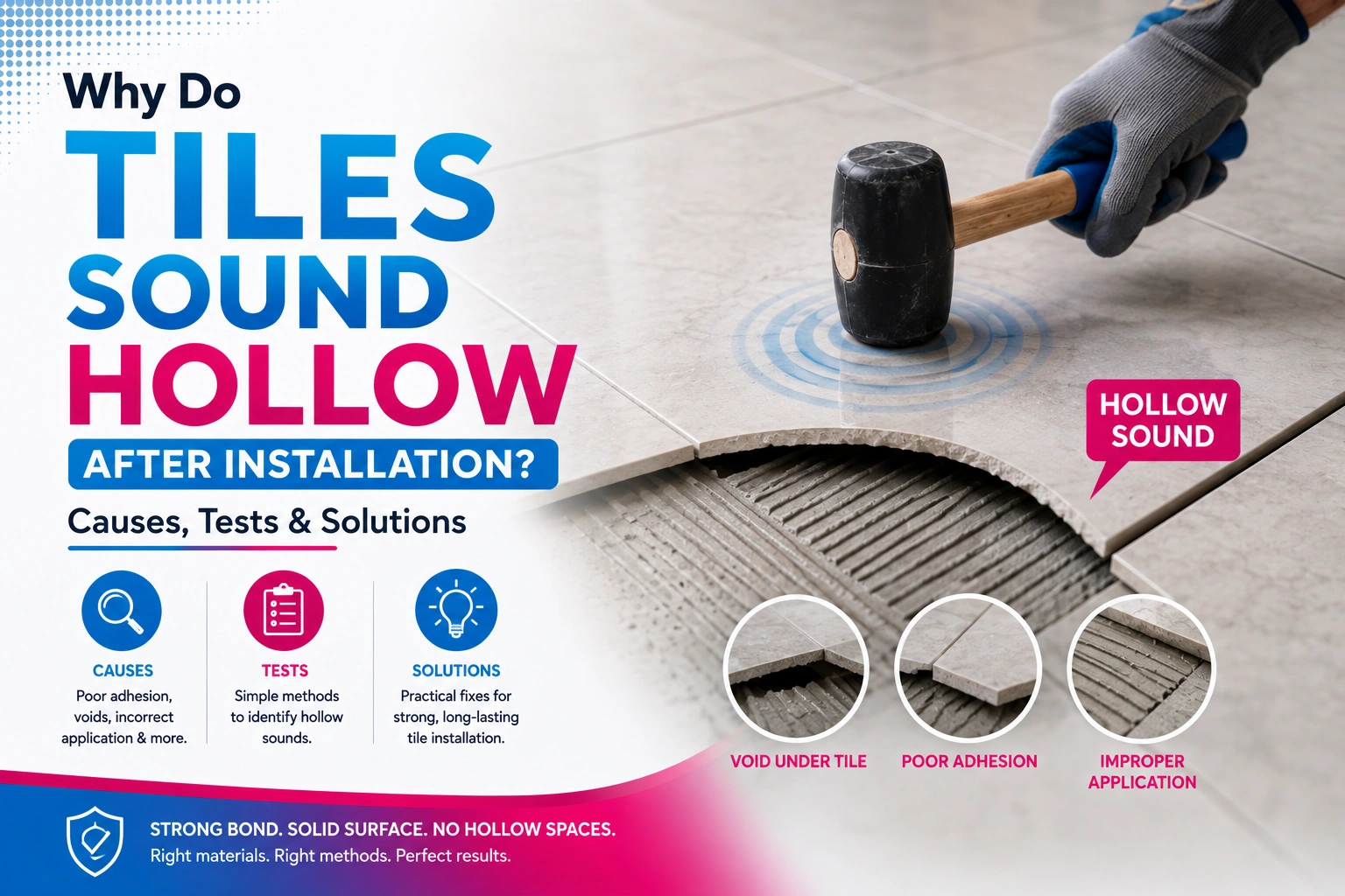 Hollow tiles after installation showing tile adhesive bonding problems